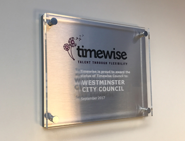 Westminster Council Timewise Council Accreditation Plaque